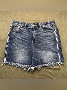 Judy Blue Shorts Women’s Large Blue Denim Sunny Days High Rise Frayed Seam